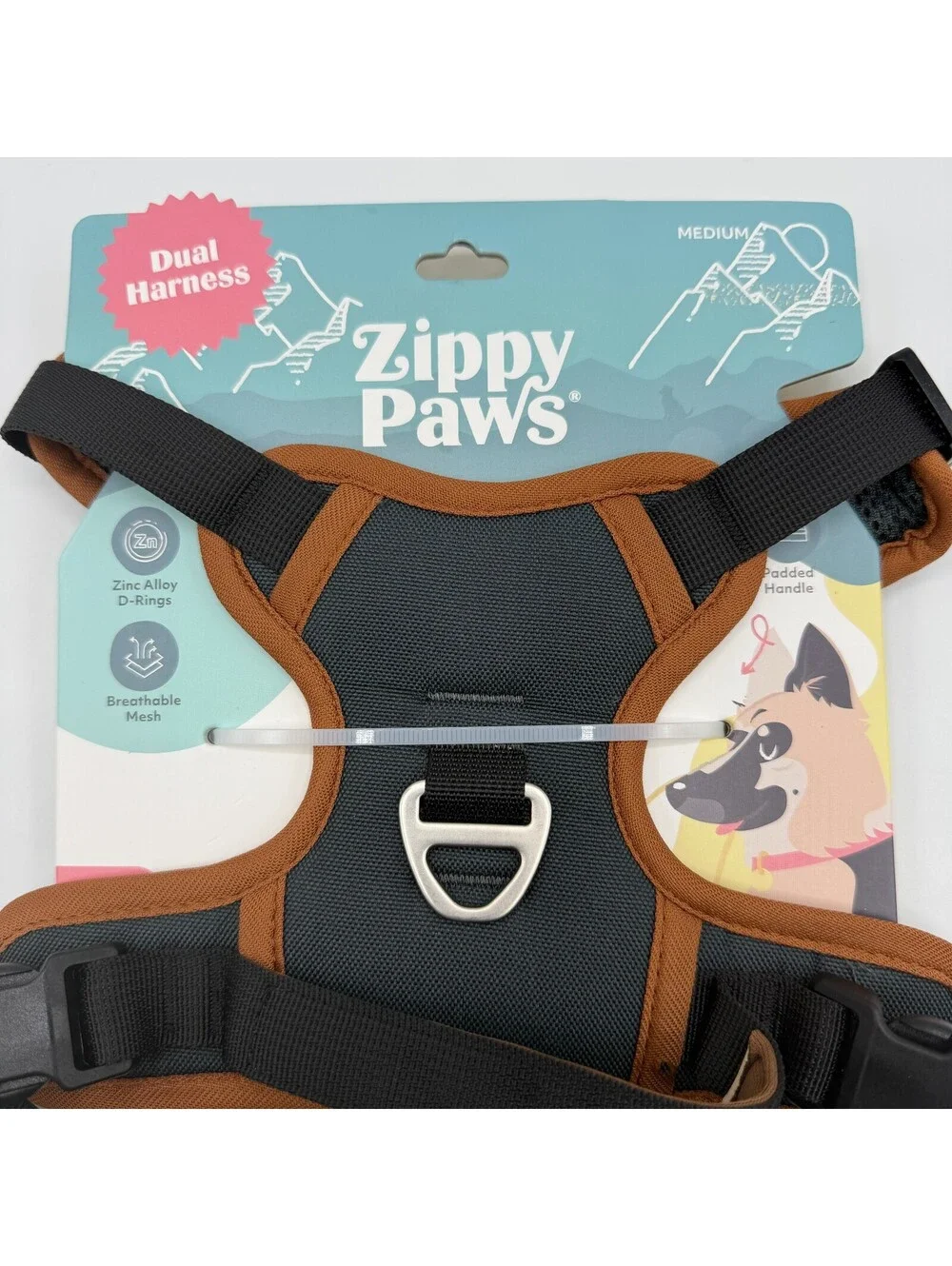 ZippyPaws Dual Harness Medium ZPC-C0008 Brown Breathable Mesh Padded Dog Vest
